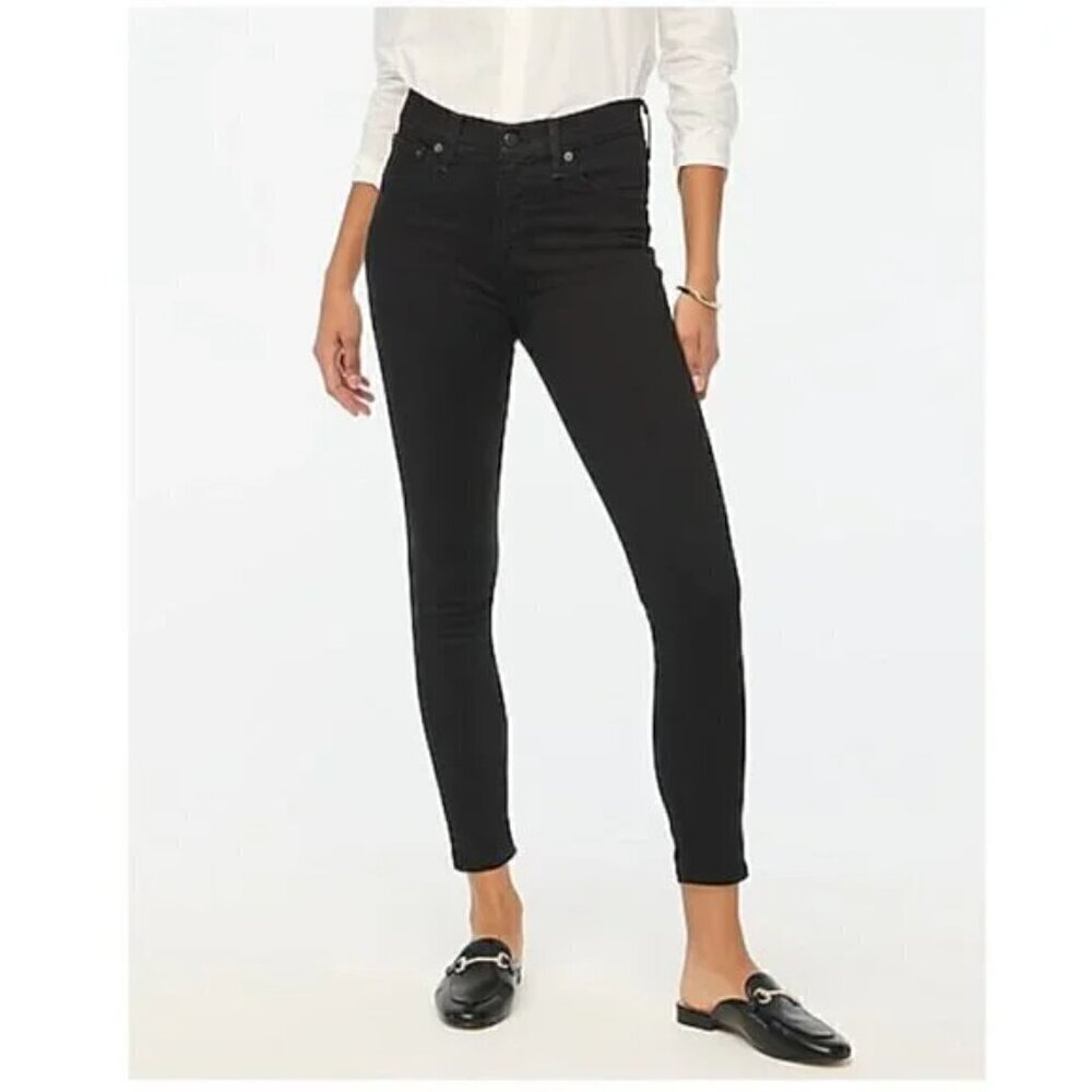 J. Crew 9" Mid-Rise Skinny Jeans Signature Stretch Denim Black Size 32 NWT